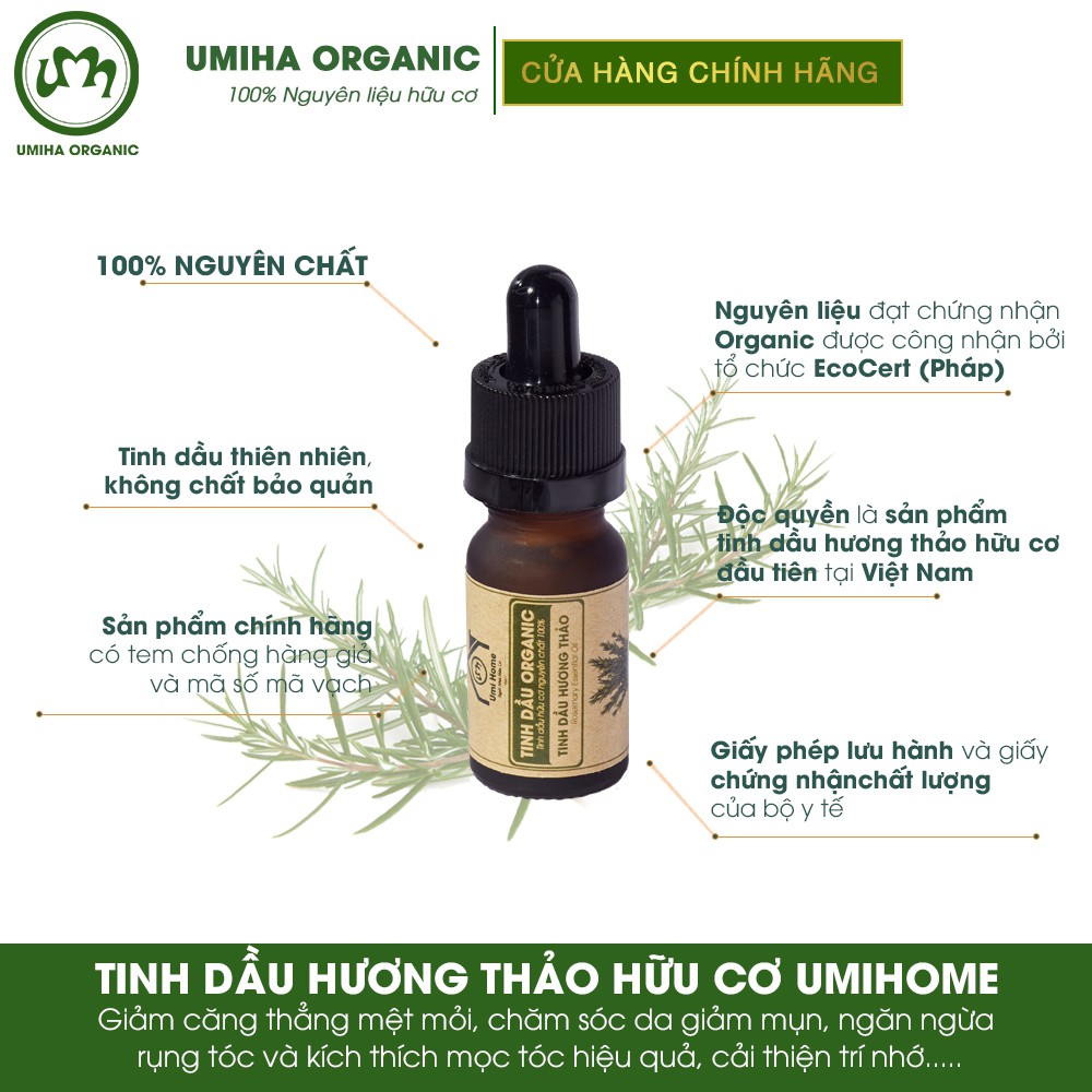 Combo 3 lọ Tinh Dầu UMIHA gồm - Hương Thảo, Vỏ Quế, Bạc Hà (10mlx3) - Hữu cơ nguyên chất