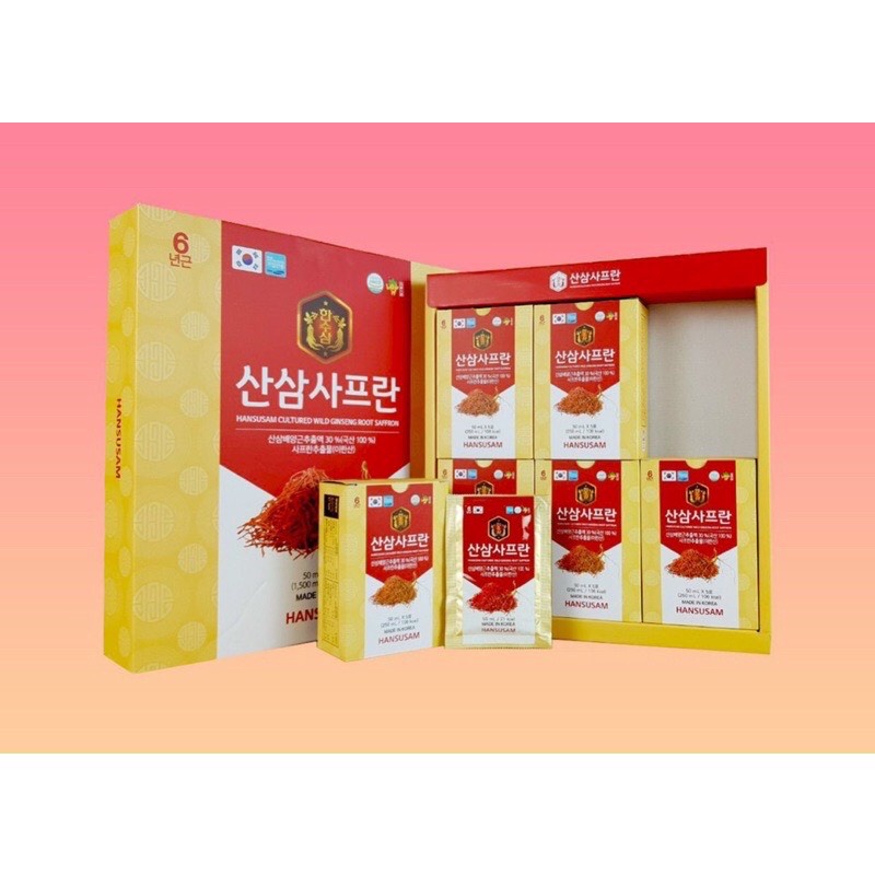 [ QUÀ TẶNG] Nước Hồng Sâm Nhụy Hoa Nghệ Tây Korean Red Ginseng Saffron HANSUSAM Hàn Quốc, hộp 30 gói x 50ml