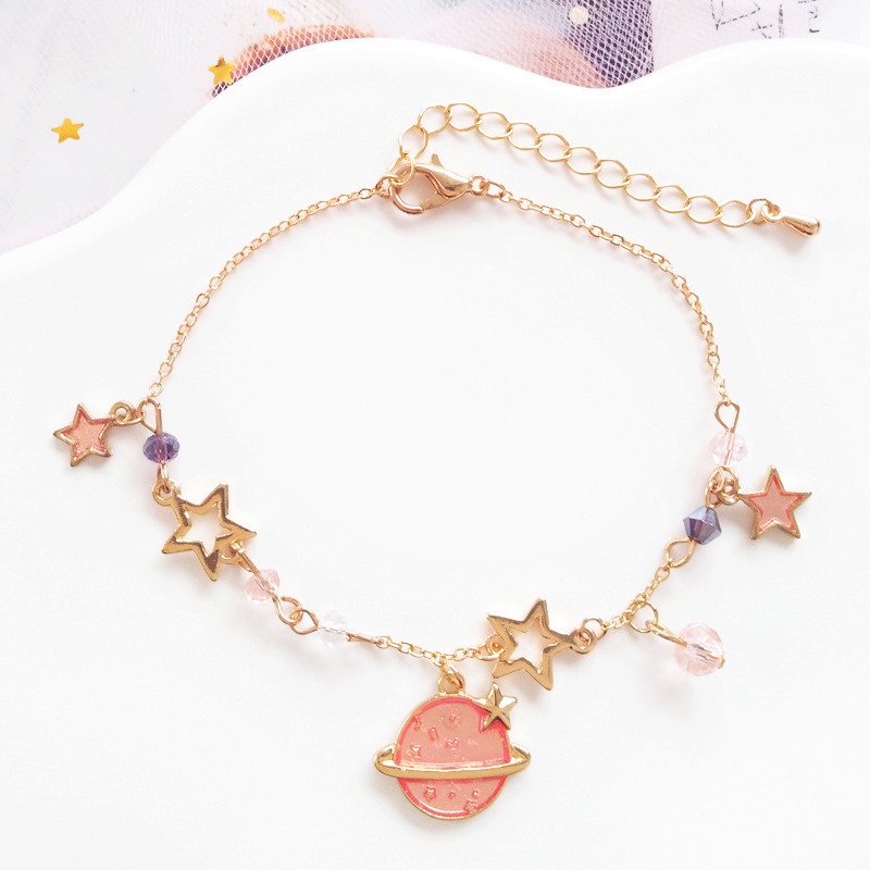 Vòng Tay Chuỗi Hạt Đính Mặt Hình Hành Tinh Màu Xanh Dương Và Ngôi Sao Lãng Mạn Sang Trọng Dành Cho Nữ