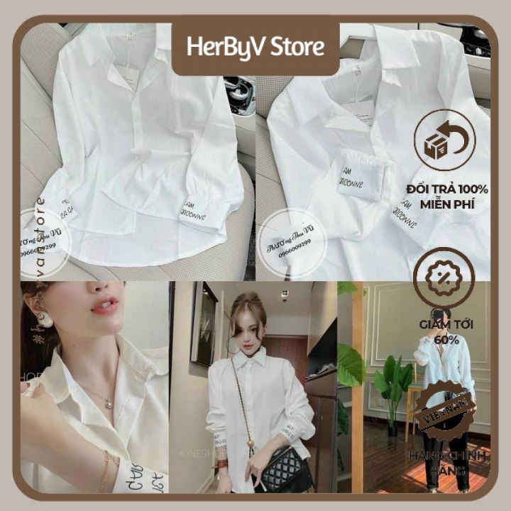 Áo Sơ Mi Nữ💖 Áo sơ mi trắng phối chữ cổ tay💖 form rộng Lụa hàn đẹp dài tay ulzzang vintage,công sở, đi học
