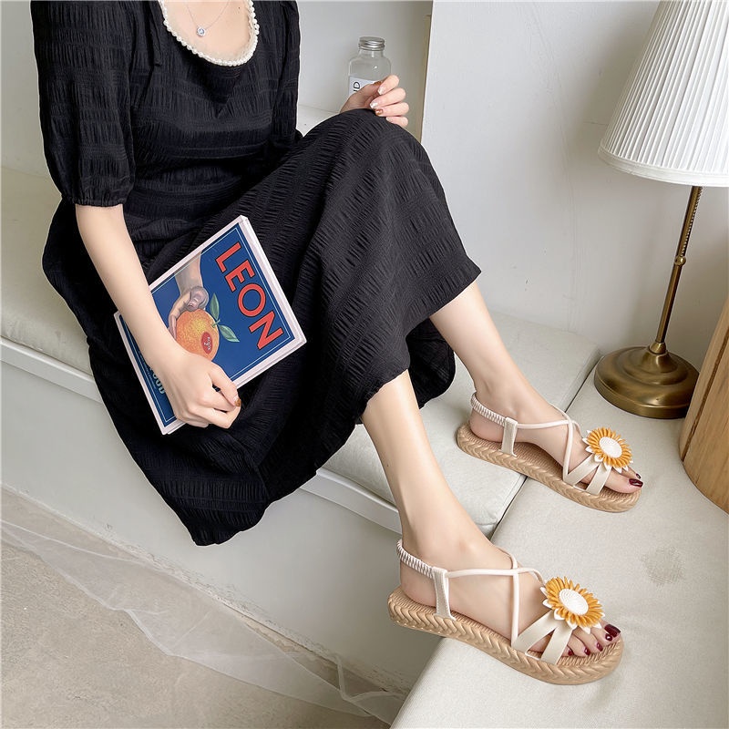 Xăng đan Đế Bằng Chống Trượt Chống Nước In Hình Hoa Cúc Cho Nữ