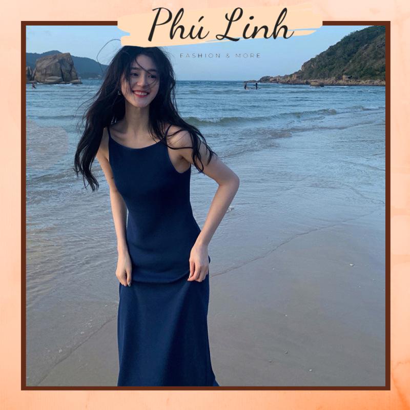 MS889 Váy đầm maxi hai dây cổ yếm trơn