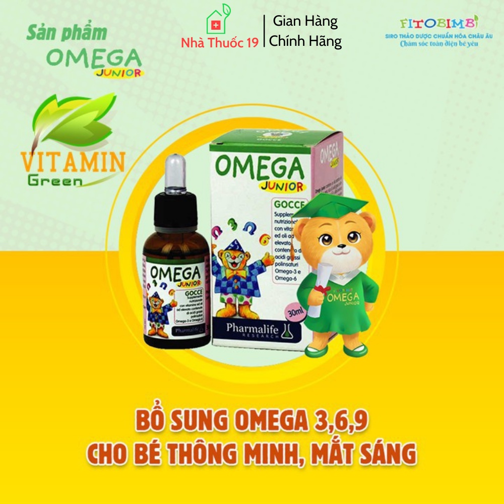 Fitobimbi Omega Junior Bổ Sung Omega 3, Omega 6 Hỗ Trợ Phát Triển Trí Não, Tăng Cường Miễn Dịch, Tốt Cho Mắt (Lọ 30ml)