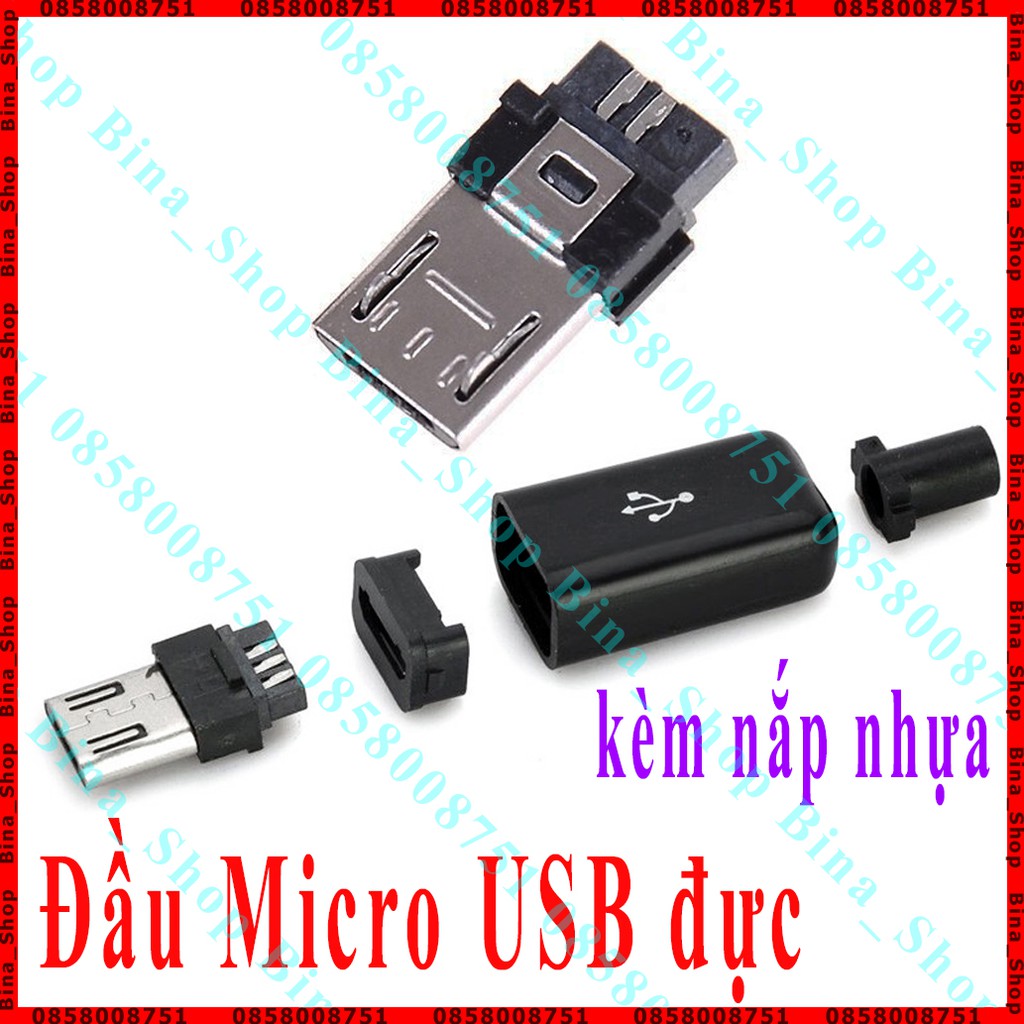 Đầu micro USB đực (3P+2P) kèm nắp nhựa (tự chọn)