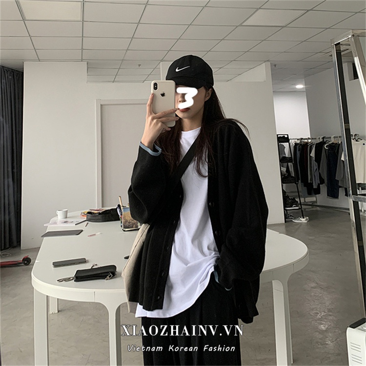 Áo Cardigan Dệt Kim Tay Dài Dáng Rộng Màu Đen Phong Cách Retro Hàn Quốc Cho Nữ | BigBuy360 - bigbuy360.vn