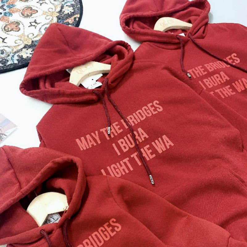 Áo hoddie mũ nỉ gia đình đỏ in chữ