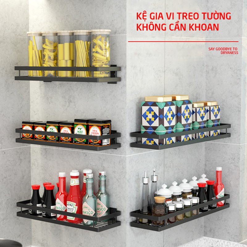 Kệ treo tường nhà bếp, phòng tắm, kệ để gia vị đa năng bằng thép không gỉ có miếng dán chịu lực không cần khoan tường. | BigBuy360 - bigbuy360.vn