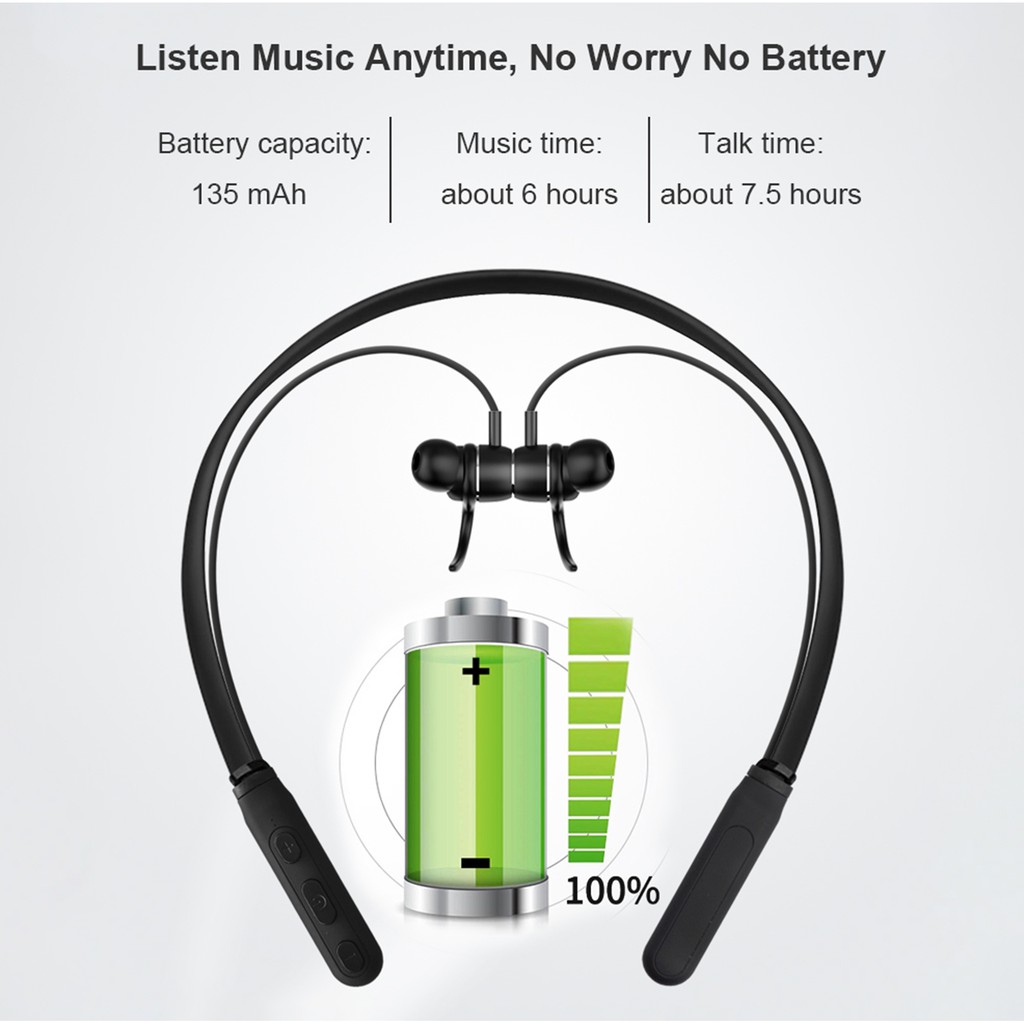 Tai Nghe Thể Thao Hel + H01 Bluetooth 5.0 Không Dây Đeo Cổ Có Nam Châm