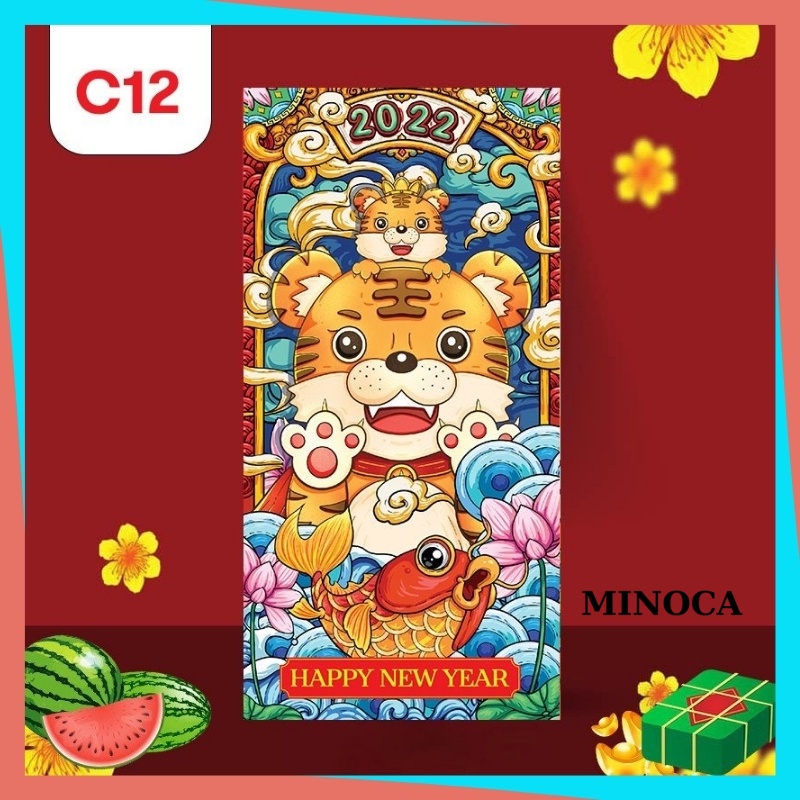 Combo 10 Bao Lì Xì Tết 2022 Rẻ Đẹp Màu Đỏ Hoạt Hình Cute Dễ Thương Độc Lạ Hình Con Cọp, Thần Tài Giá Sỉ MINOCA LX002