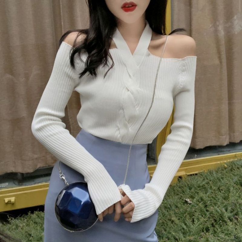 Women Sexy Long Sleeved Off-shoulder Knitwear Sweater | BigBuy360 - bigbuy360.vn