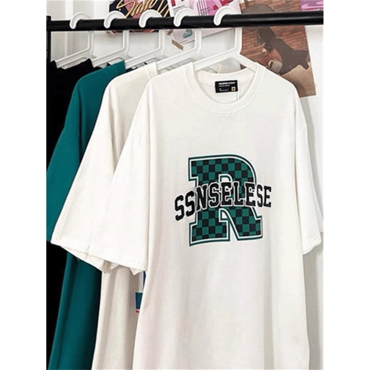 Áo thun form rộng in hình chữ R caro/Áo phông unisex tay lỡ oversize chất thun cotton phong cách ulzzang RÔ STORE AT72 | BigBuy360 - bigbuy360.vn