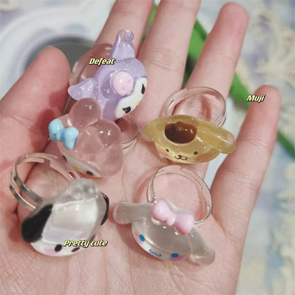 Nhẫn Nhựa resin Mềm Hình Cún Sanrio Yulin Kulomi Dễ Thương Cho Cặp Đôi Chị Em Gái bestie