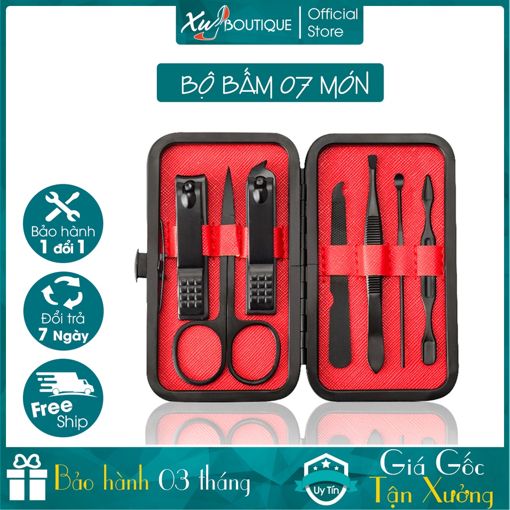 Bộ Dụng Cụ Cắt, Bấm, Dũa Móng Tay 7 Món Hộp Da Màu Đen Sang Trọng Tiện Dụng