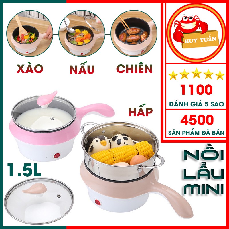 Nồi Lẩu Điện Mini, Nấu Mì 2 Tầng Kèm Giá Hấp Đa Năng Nướng, Luộc - Ca Nấu Mì Mẫu Mới