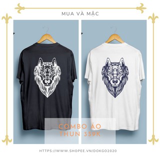 Kull Ngầu Với Combo Áo Thun Hai Màu Đen Trắng Unisex Fom Rộng WOFTSHIRT  100% Cotton Full Size Hình Wofl Đen Trắng