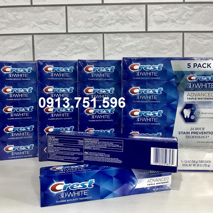 Kem đánh răng Crest 3D Advanced Triple Whitening 158g (USA)