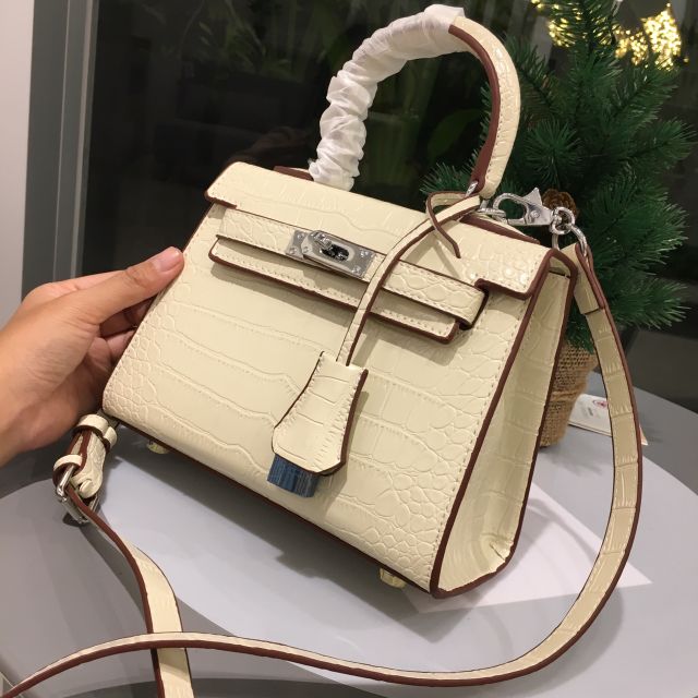 TÚI KELLY DA RẮN SIZE 20 DÁNG CAO MÀU GHI ĐÁ, ĐEN