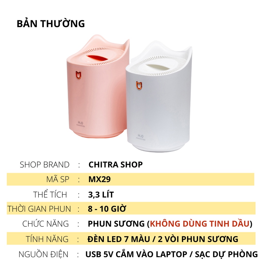 Máy phun sương, máy phun tinh dầu H2O thể tích Lớn 3 lít cho phòng lớn MX29