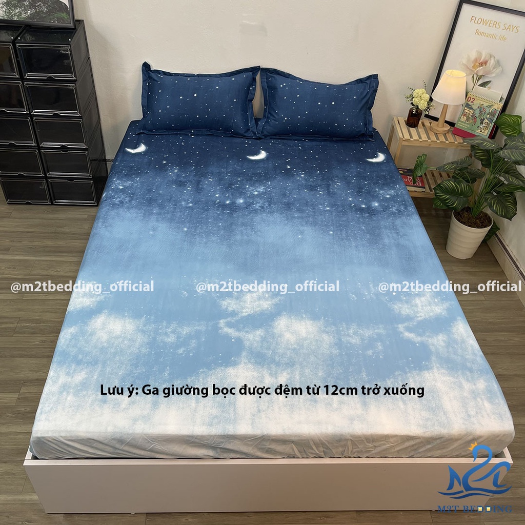 Ga giường, chăn phao, chăn hè và 2 vỏ gối M2T Bedding, Chăn ga gối đệm phong cách Hàn Quốc - PLX Màn đêm