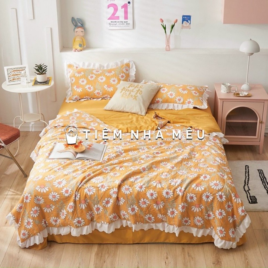 ( Full Màu _ 4/5 Món ) Set Chăn Ga Gối Cotton Đũi Bèo Hoạ Tiết  Dễ Thương  Đáng Yêu  Siêu Mềm Mịn 2021