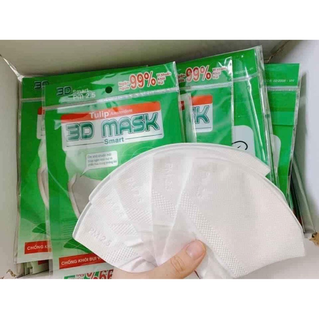 Khẩu trang người lớn TULIPS 3D MASK SMART ngăn ngừa khói bụi vi khuẩn thiết kế thời trang túi 5 chiếc