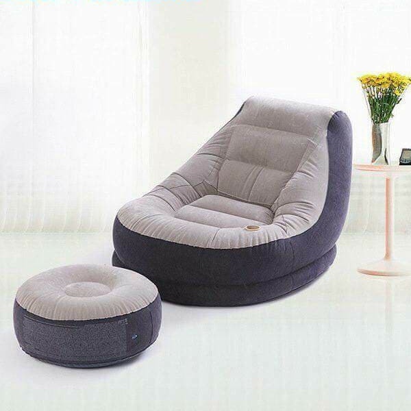 Ghế lười bơm hơi sofa chính hãng - Sofa kèm đôn - Thư giãn nghỉ ngơi bề mặt nhung êm ái - Màu cafe