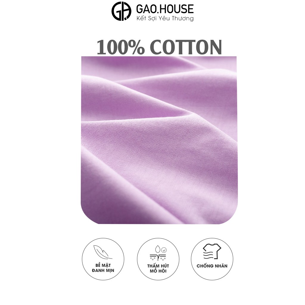 Áo thun nam nữ Gạo House cotton màu tím hình TNT-LAB 2076SW cộc tay cổ tròn