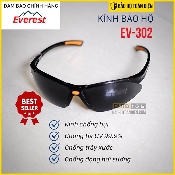 [TẶNG KHĂN LAU] Kính bảo hộ Everest EV302, chống bụi,chống chói, chống tia UV 99,9%