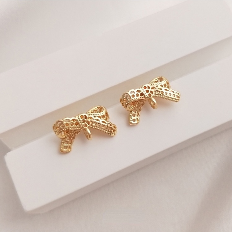 Một Cặp Bông Tai Bằng Đồng 14K Phối Ren Màu Vàng Đồng Hình Nơ Có Khuyên Tai S925 diy