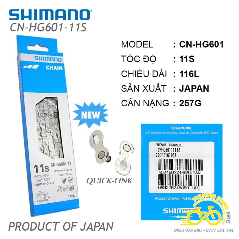 Xích sên xe đạp Shimano 105 CN HG601 11 speed - Quick Link - Fullbox Hàng Chính Hãng