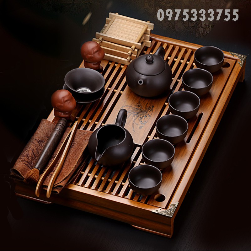 Khay Trà Gỗ Nâu Trạm Đồng
