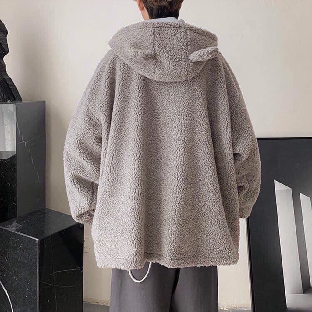 💃 Áo Khoác Lông Tai Gấu Logo Mặt Cười Dáng Rộng unisex annastore chất lông cừu dày dặn cực ấm | BigBuy360 - bigbuy360.vn