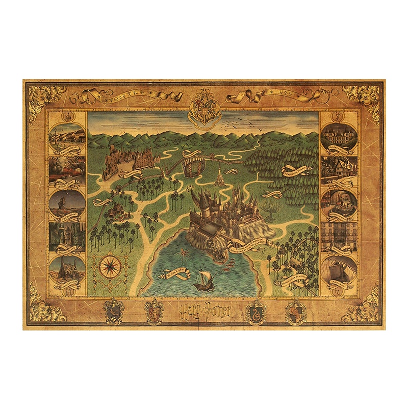 Poster Giấy Kraft Hình Harry Potter Hogwarts Trang Trí Quán Cà Phê