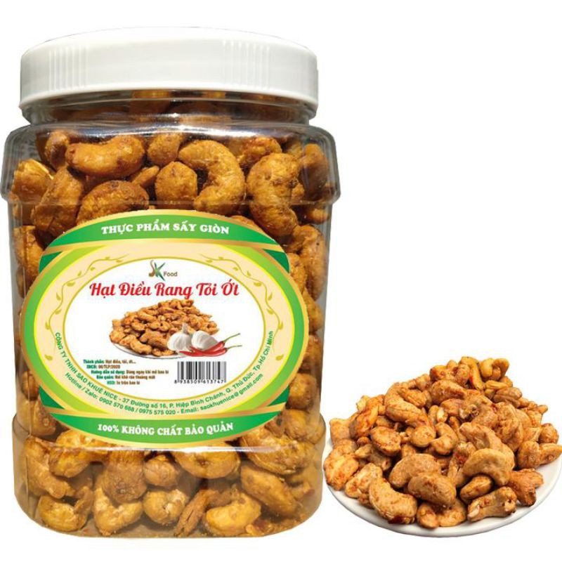 COMBO 1KG 2 HŨ HẠT ĐIỀU NGUYÊN RANG TỎI ỚT GIÒN NGON