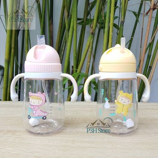 Bình tập uống cho bé Lock&Lock nhựa tritan có ống hút trọng lực,quai cầm và dây đeo 350ml