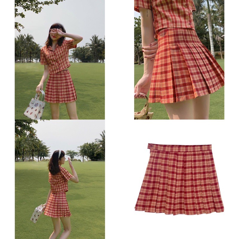 SET ÁO + CHÂN VÁY TENNIS KẺ CARO ULZZANG