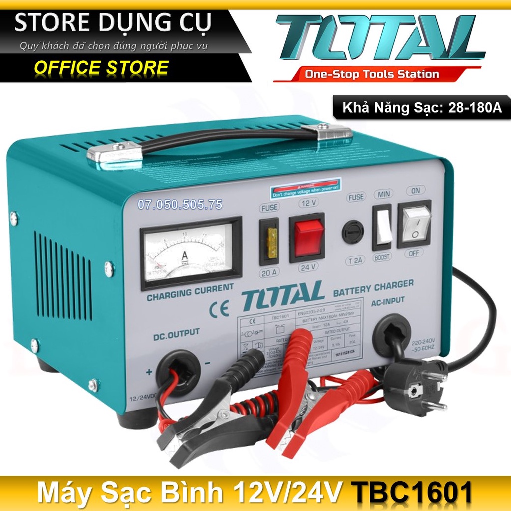 Máy sạc bình điện ắc qui TOTAL TBC1601 | 12V/24V - Dòng Ra Tối Đa 12A