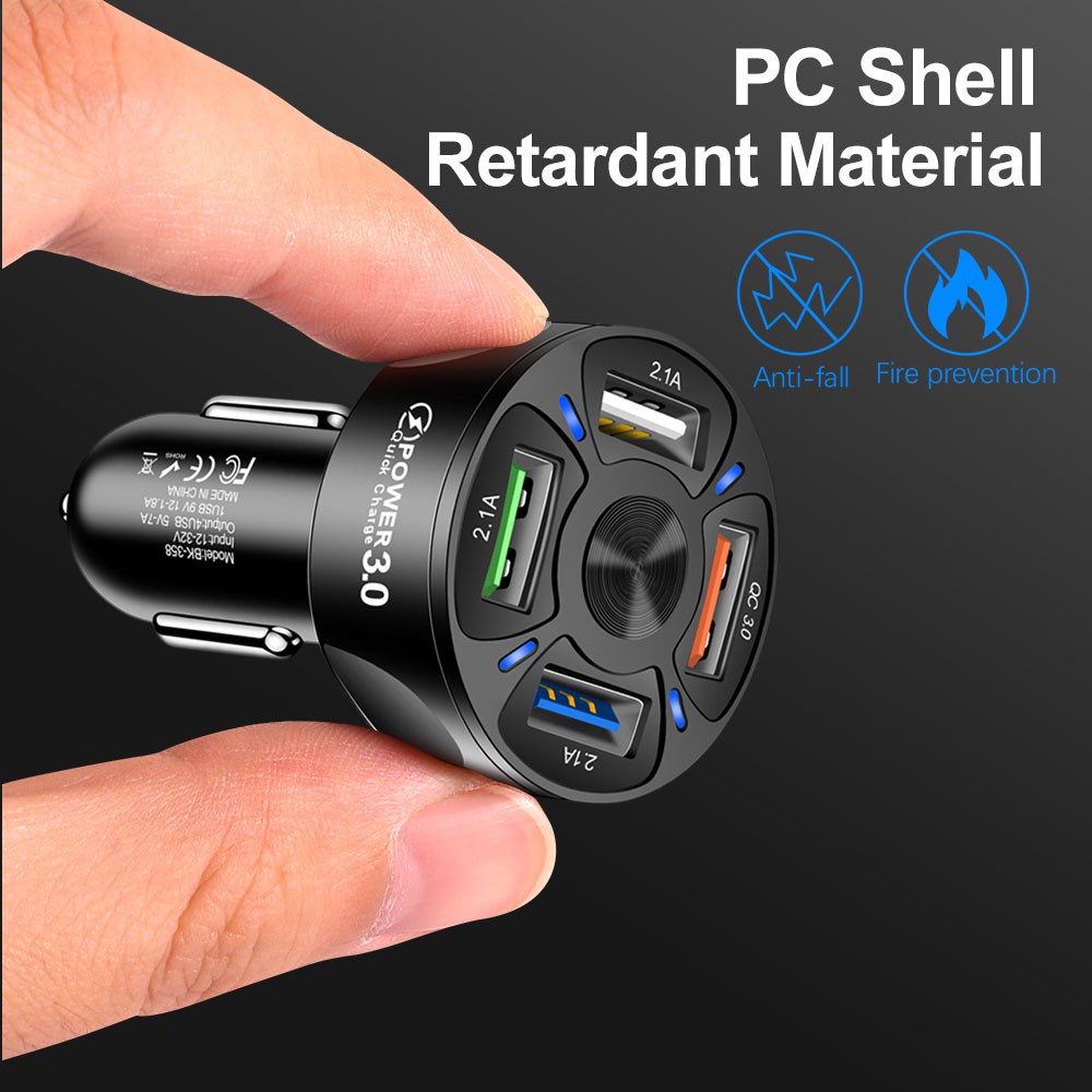 Bộ Sạc Nhanh Không Dây Usb 4 Cổng Qc 3.0 Chất Lượng Cao Cho Xe Hơi