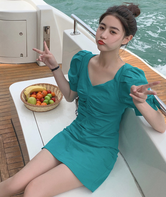 Đầm Tay Ngắn Thiết Kế Hở Lưng Quyến Rũ Cho Phái Nữ Váy