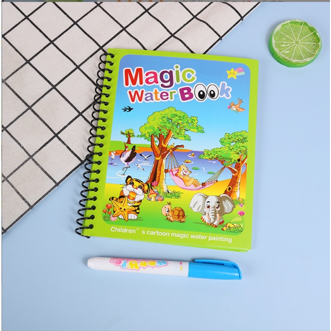 Đồ chơi tranh ma thuật tô màu nước tự xóa, sách tập tô thần kỳ magic water book cho bé tặng kèm 1 bút tô màu