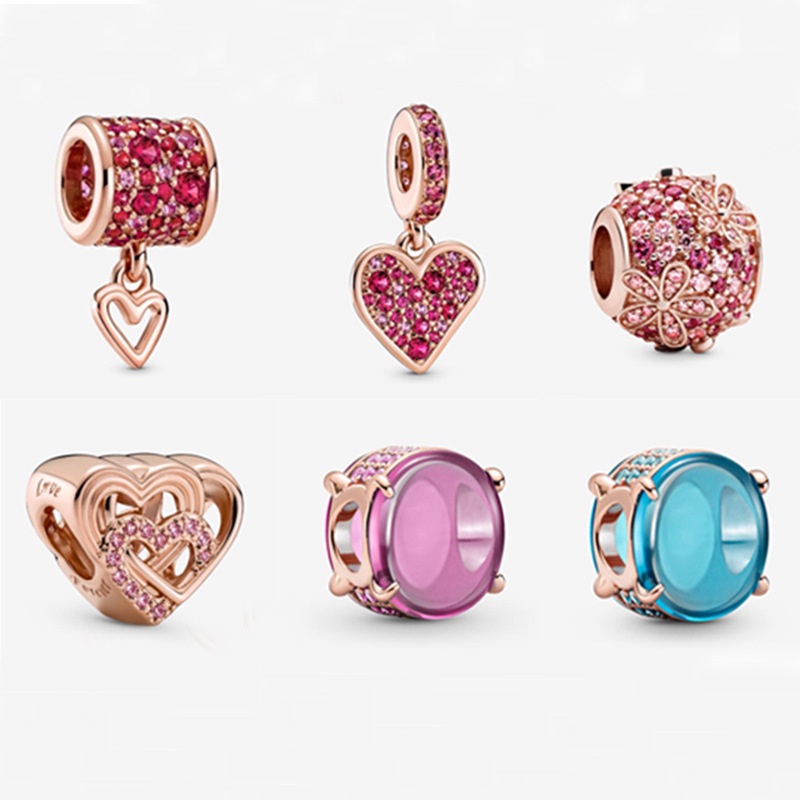 Hạt Charm Cong Hình Oval Màu Hồng Dùng Làm Trang Sức Pandora