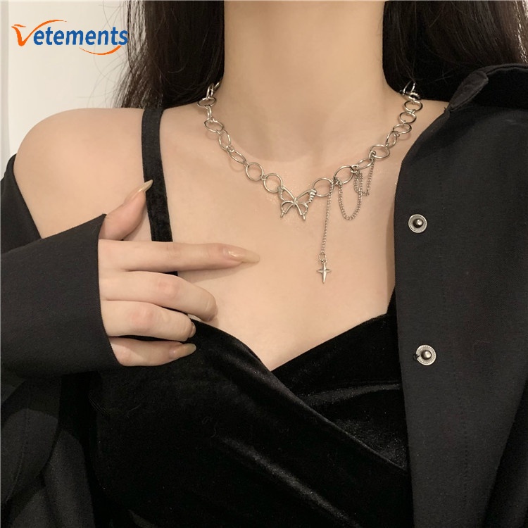 Vòng Cổ Choker Mặt Hình Bướm Rỗng Phong Cách Hip Hop Punk Cá Tính Dành Cho Nữ