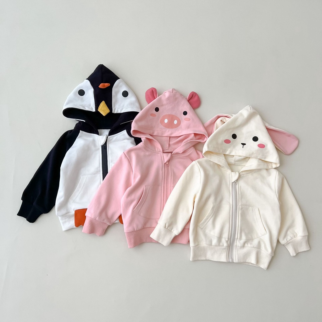Áo Khoác Cotton Tay Dài Có Nón In Họa Tiết Hoạt Hình Đáng Yêu Dành Cho Bé Trai Gái 2307