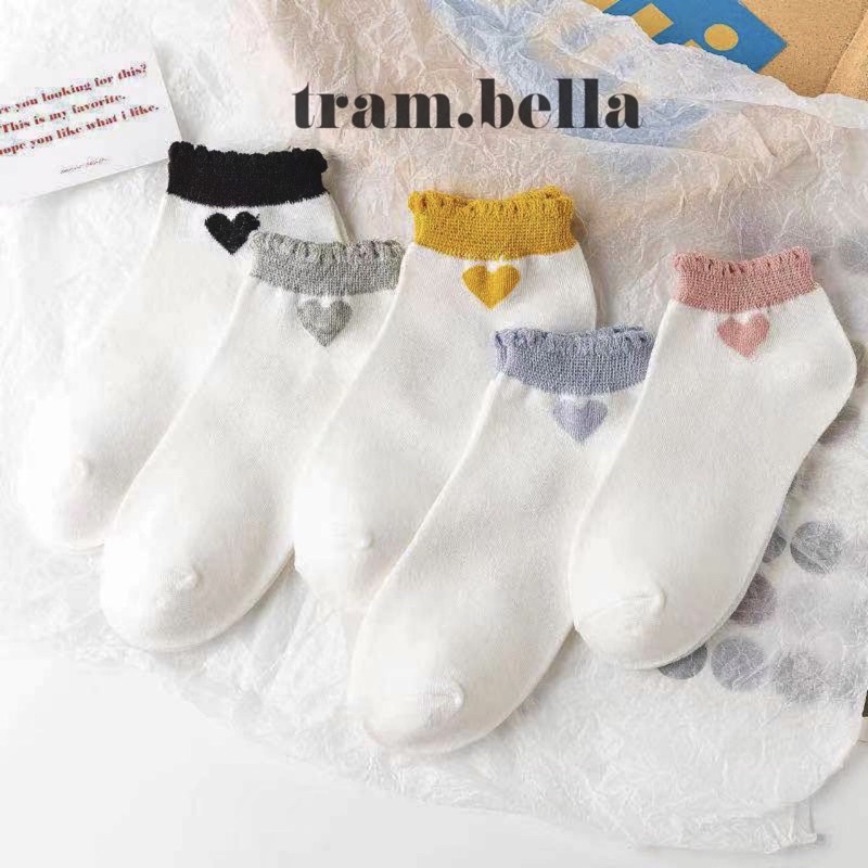 Tất vớ nữ cổ ngắn hình tim viền bèo