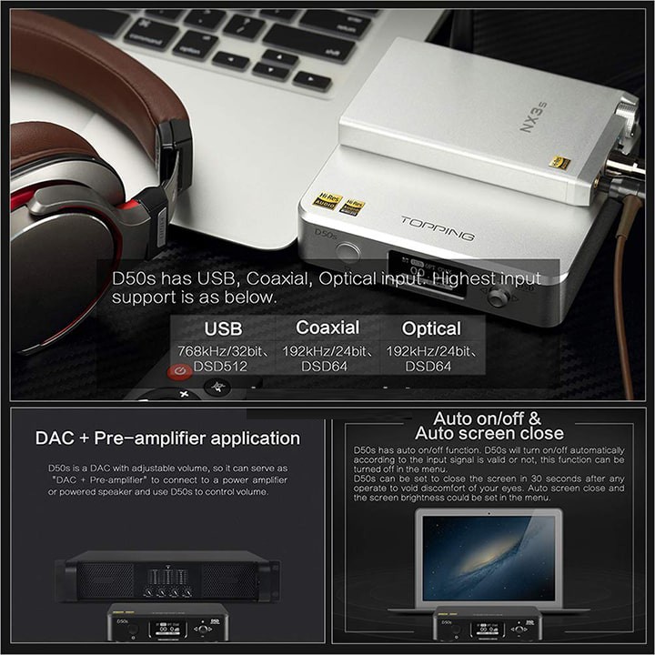 Bộ Giải Mã DAC Nghe Nhạc Lossness Bluetooth 5.0 Topping D50s - Hàng Chính Hãng