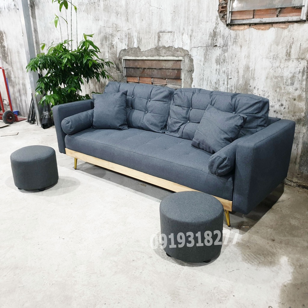 Bộ Sofa Dài 1m84 Màu Xám Vải Bố - Hàng Thùng Xuất Khẩu Hàng Lắp Ráp