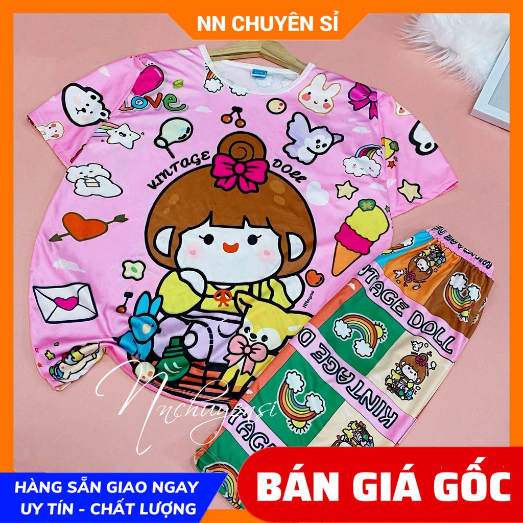 Đồ bộ QUẦN LỬNG mẹ và bé size đến 70kg chất thun mềm mát in hình doremon kitty hoạt hình dễ thương DBRBL FULL SIZE