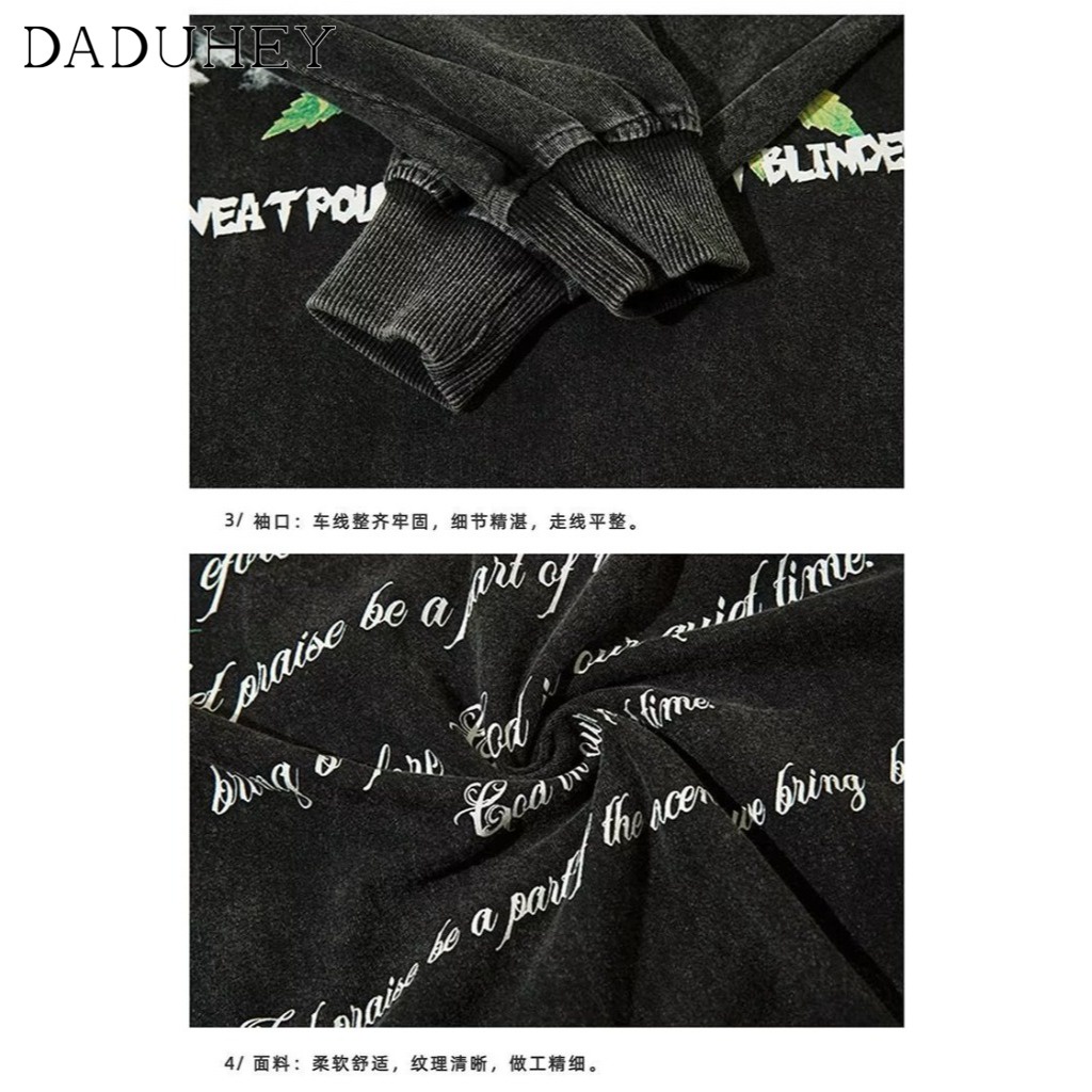 DaDuHey American Retro Worn Looking Washed-out Printed Long-Sleeved T-shirt Men's and Women's Ins Fashion Brand Couple Wear Street Fun Top