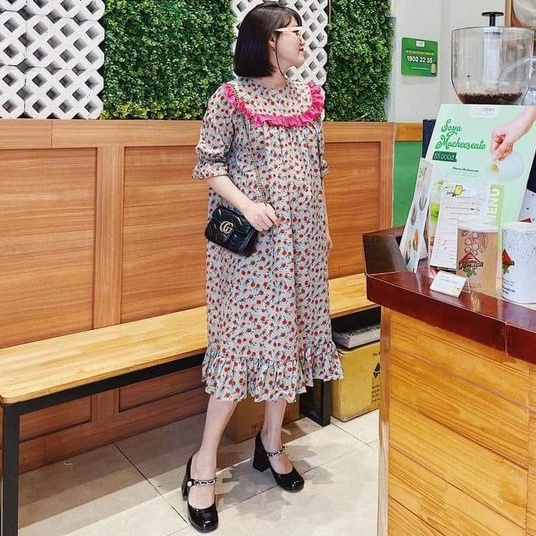 Đầm bầu ngắn tay M276 chất hoa thô thời trang thiết kế freesize