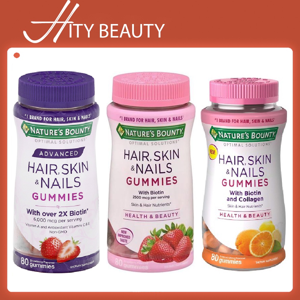80 viên Kẹo Dẻo Nature's Bounty Hair, Skin & Nails Gummies Làm Đẹp Da, Tóc, Móng - Hity Beauty